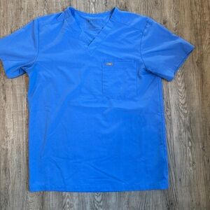 Women’s Figs Double Pocket Light Blue Scrub Top Size Small